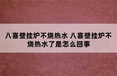 八喜壁挂炉不烧热水 八喜壁挂炉不烧热水了是怎么回事